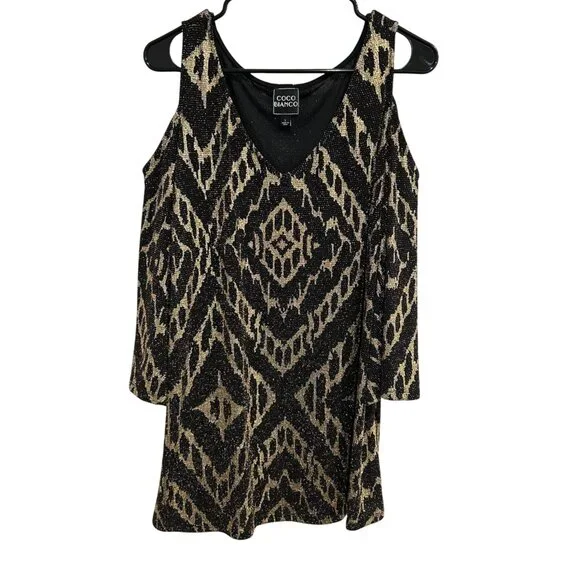 Coco Bianco | Dresses | Coco Bianco Womens Cold Shoulder Tunic Dress Black Gold Geometric Print Sz Large | Poshmark Coco Bianco | Dresses | Coco Bianco Womens Cold Shoulder Tunic Dress Black Gold Geometric Print Sz Large | Poshmark